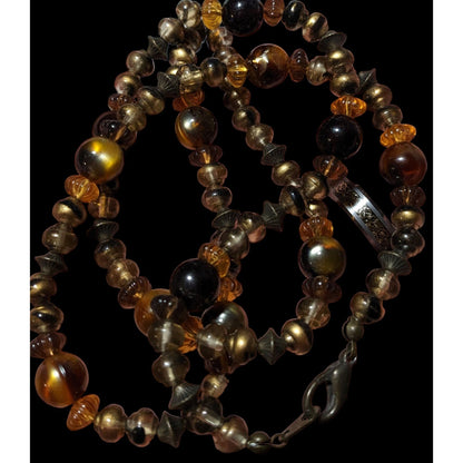 Earthy Retro Brown And Gold Beaded Necklace