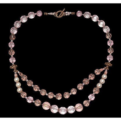 Pink Coquette Glitter Beaded Pearl Necklace