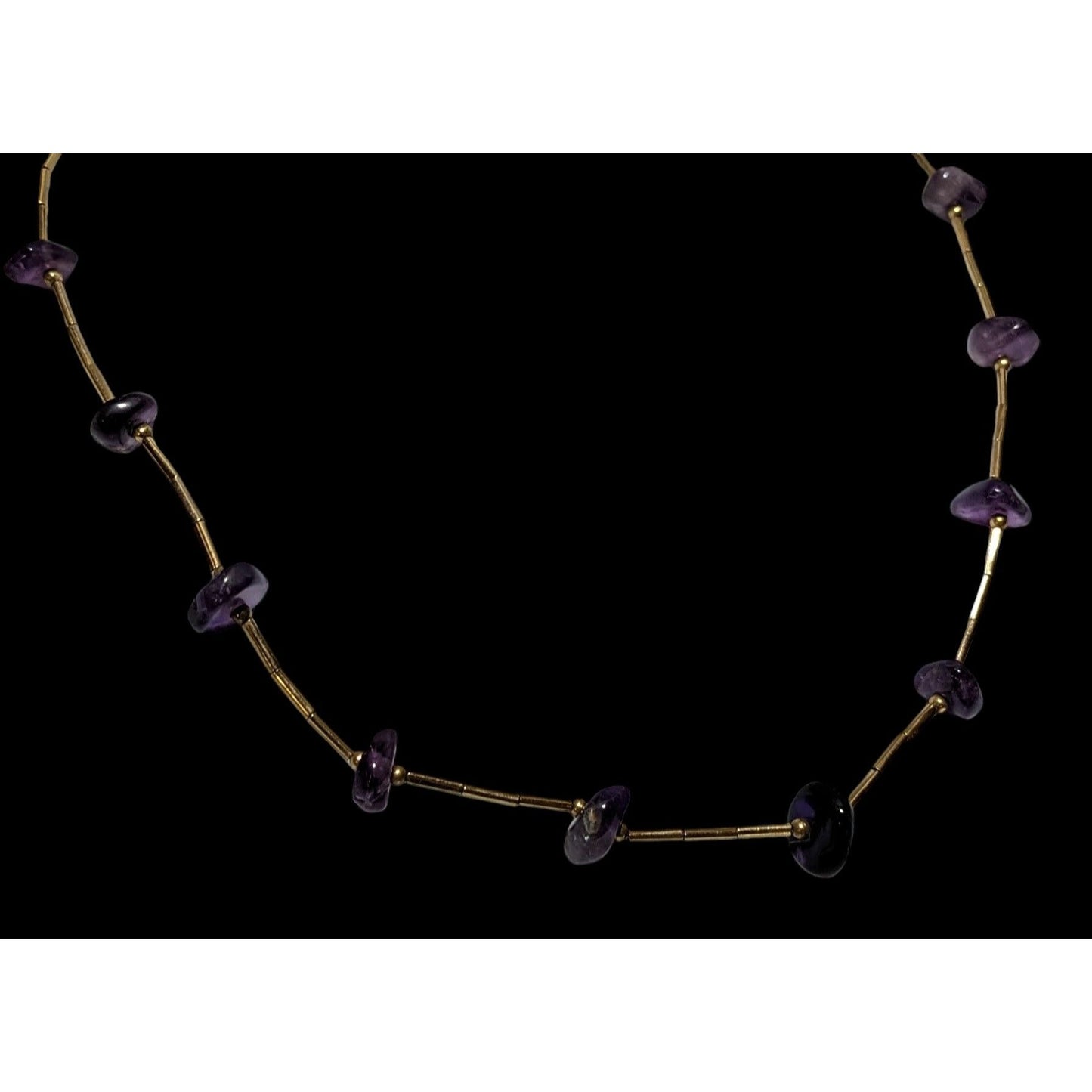 Elegant Amethyst Chip Gold Tube Beaded Necklace