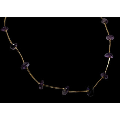 Elegant Amethyst Chip Gold Tube Beaded Necklace