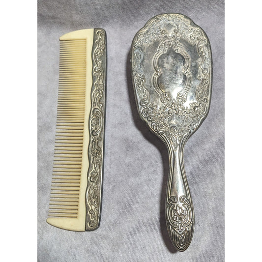 Vintage Silver Brush And Comb Set