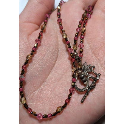Vintage Handmade Pink & Gold Beaded Necklace