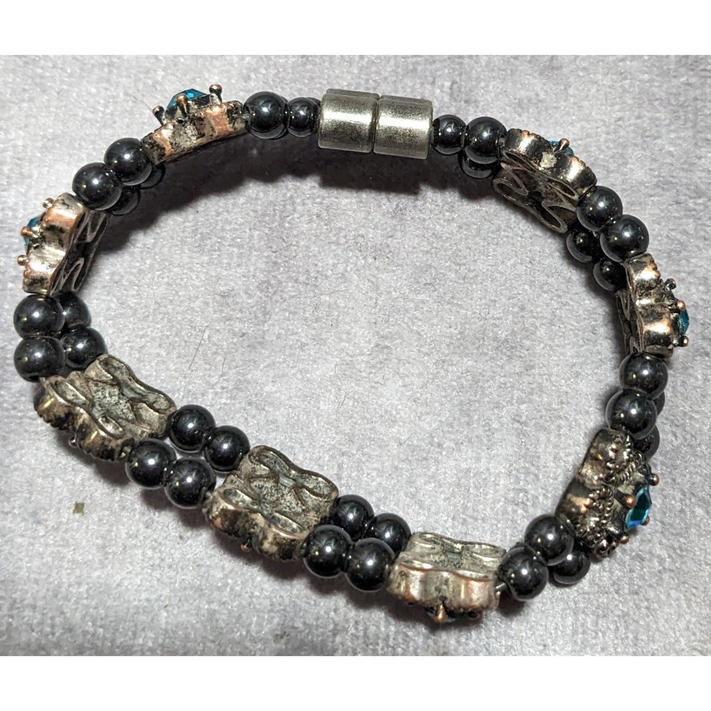 Rhinestone Hematite Beaded Magnetic Bracelet
