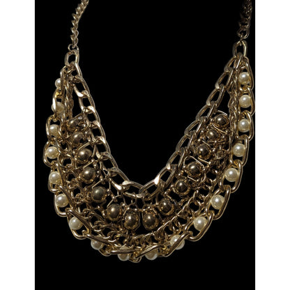 Glamorous Gold Chain Pearl Bib  Necklace