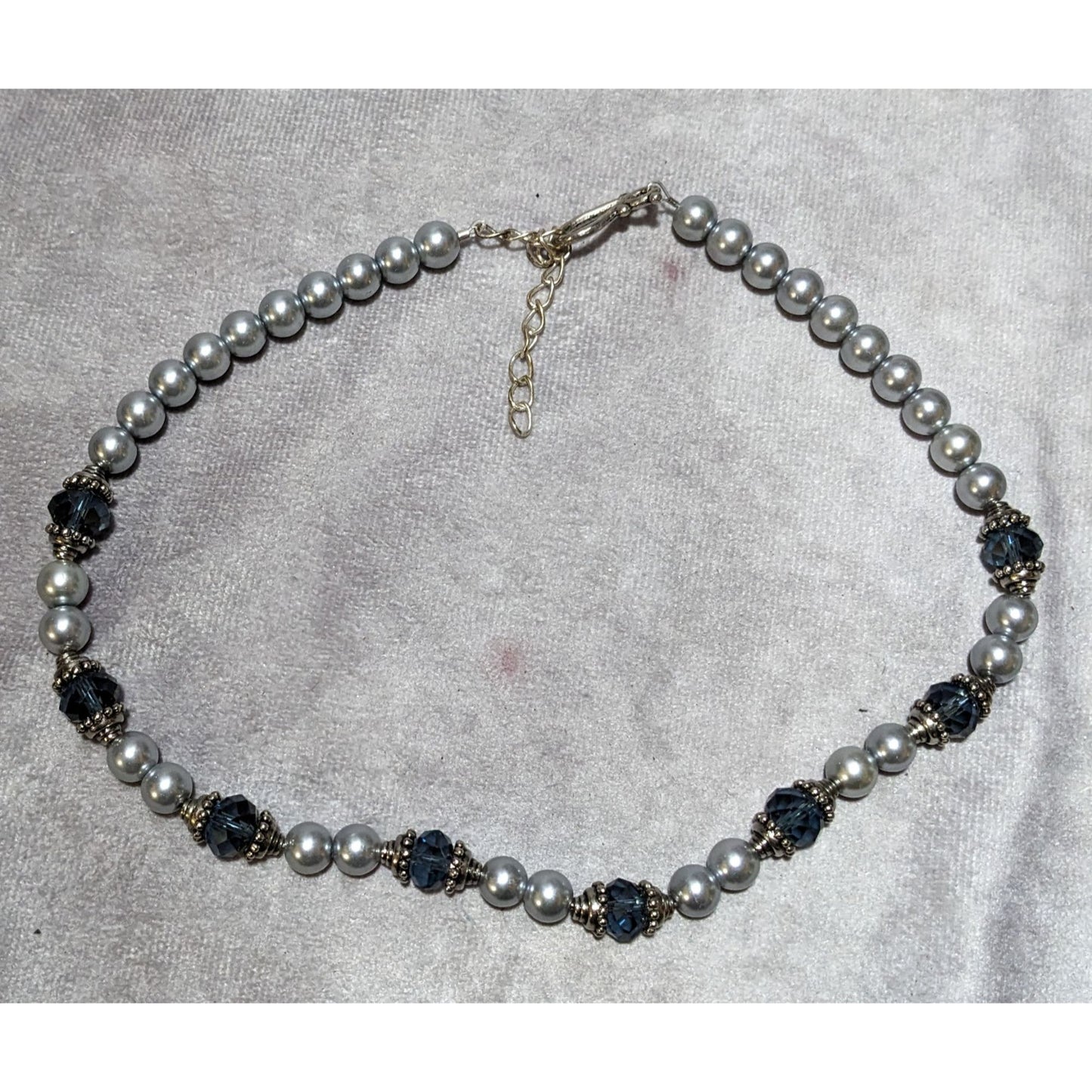 Elegant Silver Faux Pearl Beaded Glass Necklace