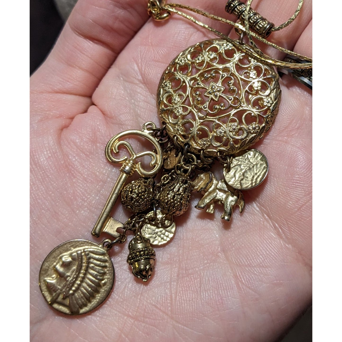 Vintage Gold Chatelaine Style Charm Necklace