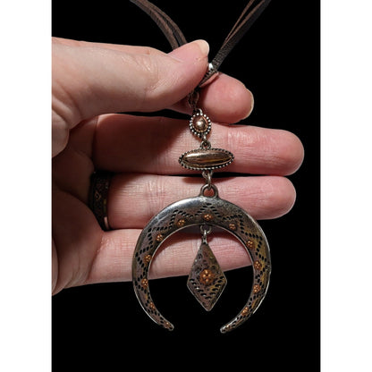 Southwestern Style Metallic Moon Pendant Necklace