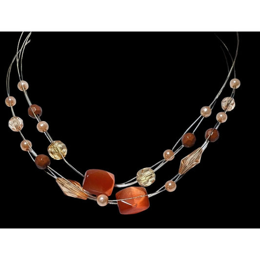 Orange Multilayer Glass Beaded  Necklace