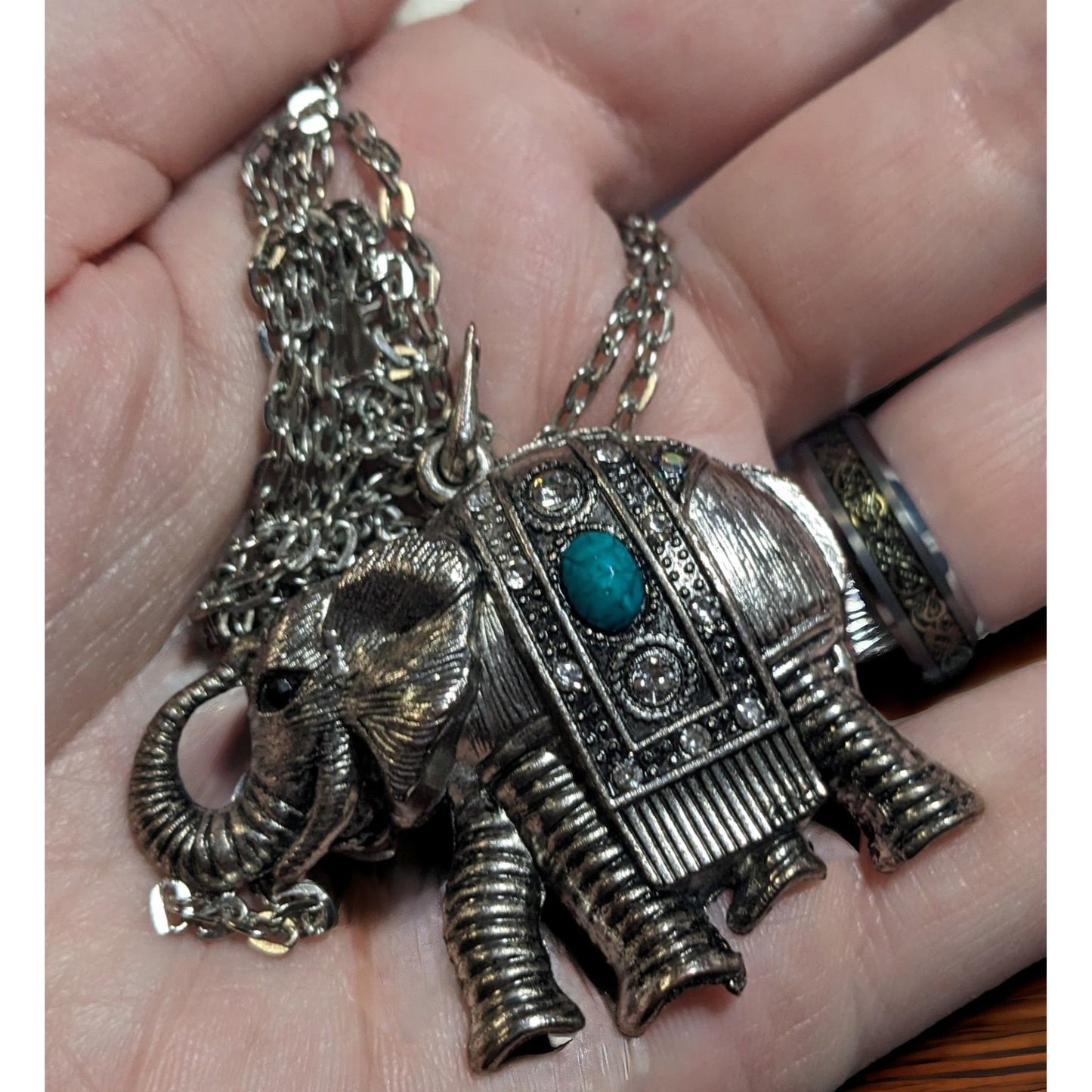 Silver Bohemian Elephant Pendant Necklace