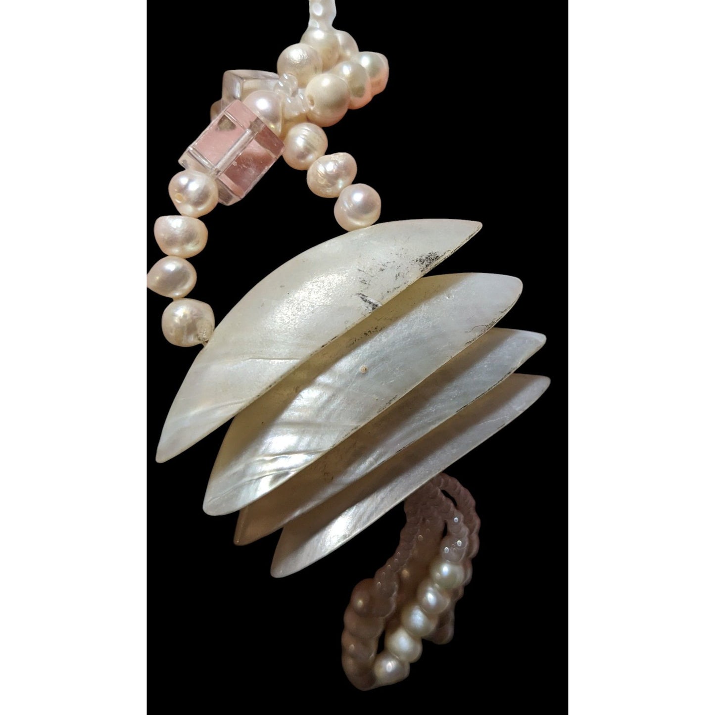 Vintage Pearl Shell Beaded Chandelier Necklace