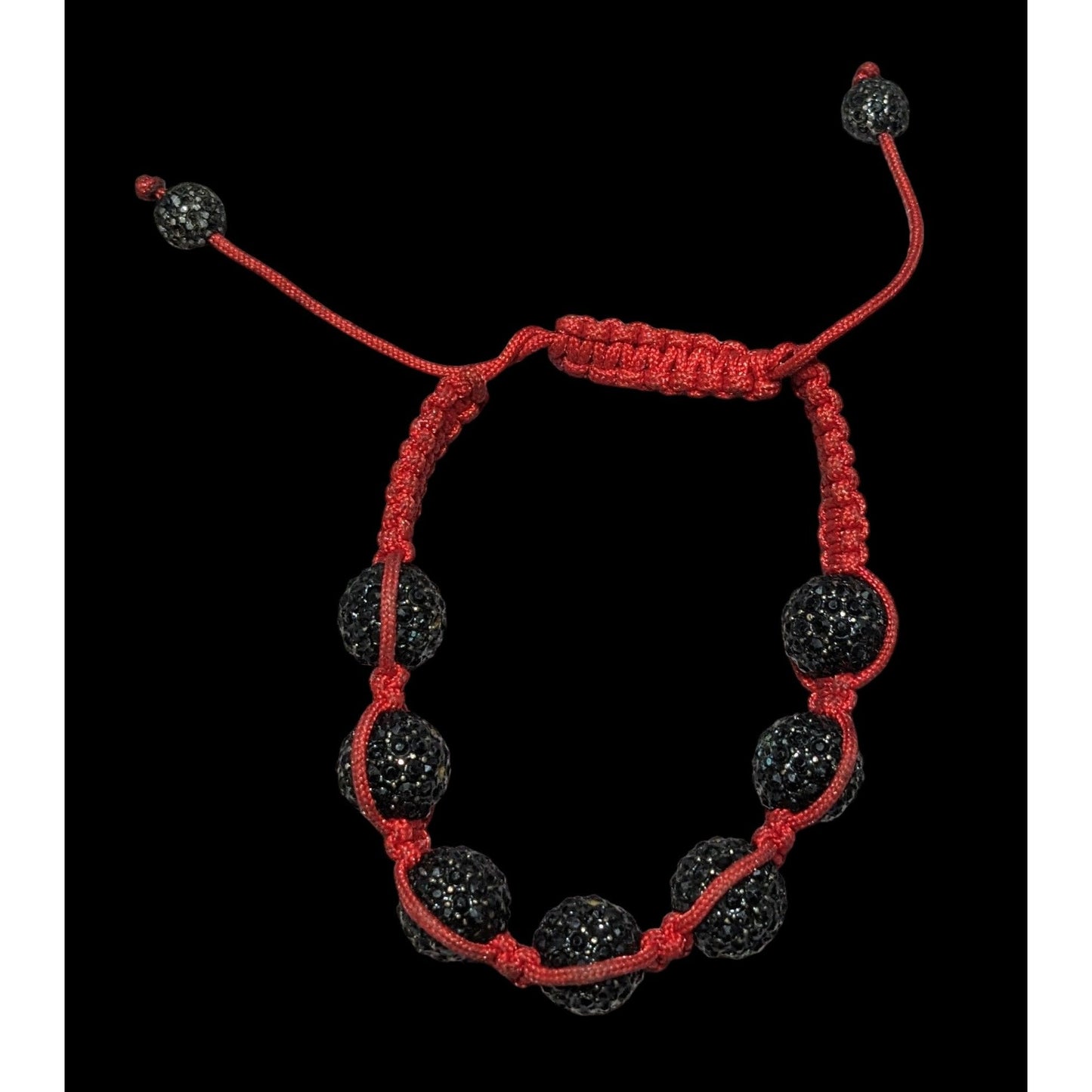 Black Rhinestone Beaded Red Macrame Bracelet