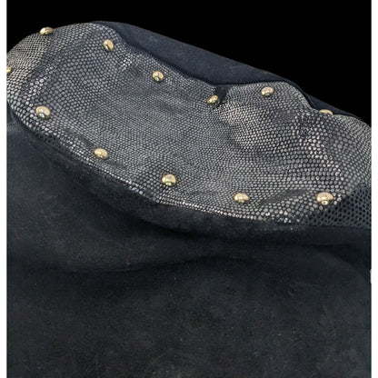 Glam Goth Kiki Pearl Black Suede & Faux Snakeskin Studded Shoulder Bag With Hot Pink Lining