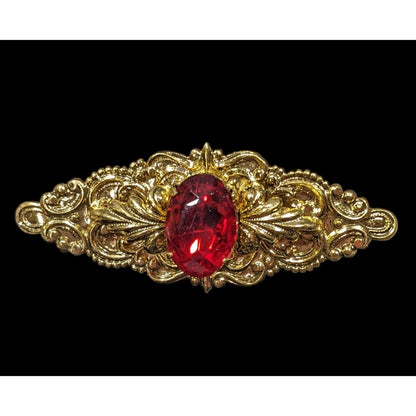 Vintage Victorian Vampire Red Gemmed Floral Brooch