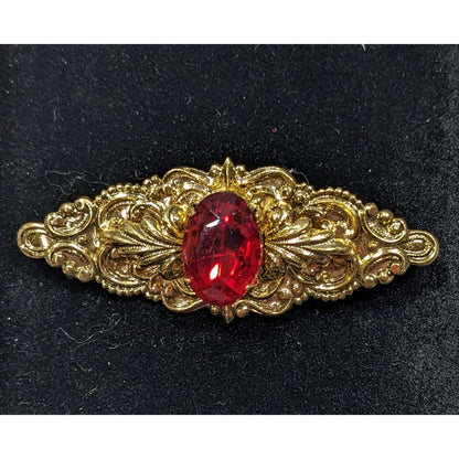 Vintage Victorian Vampire Red Gemmed Floral Brooch