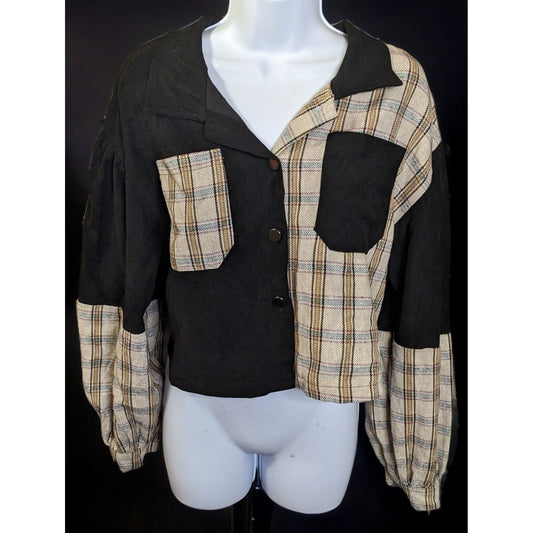 Shein Oversized 90s Style Corduroy Plaid Cropped Jacket