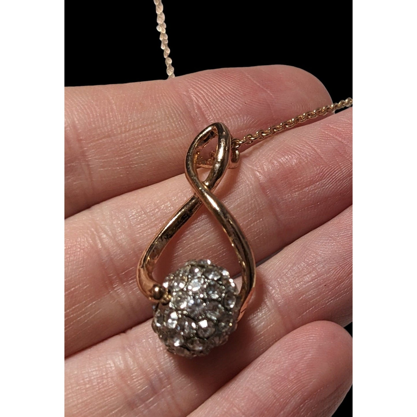 Gold Suspended Rhinestone Bead Pendant Necklace