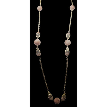 Vintage Gold-Tone Chain Necklace With Pink Beads