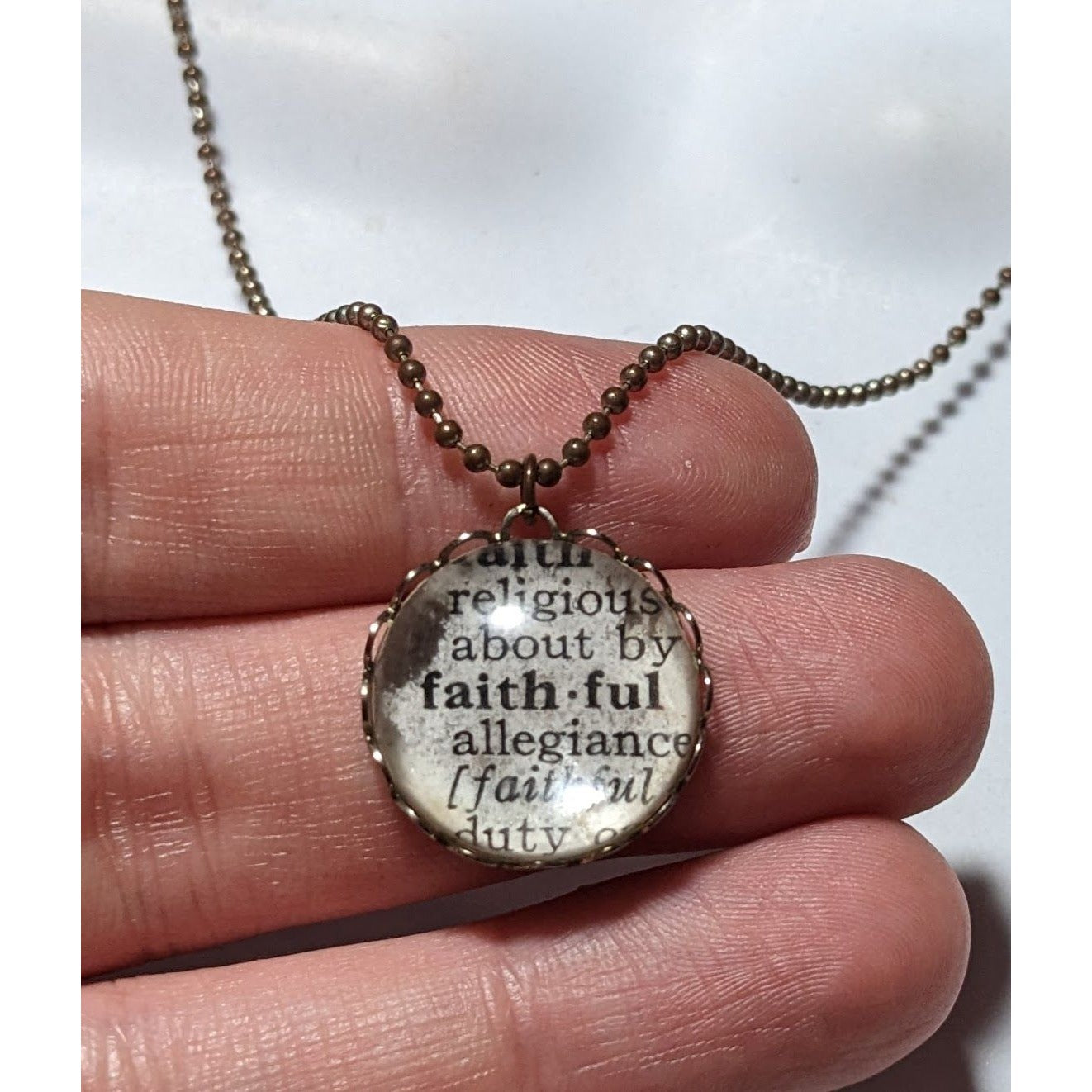 Faithful Scripture Book Bubble Pendant Necklace