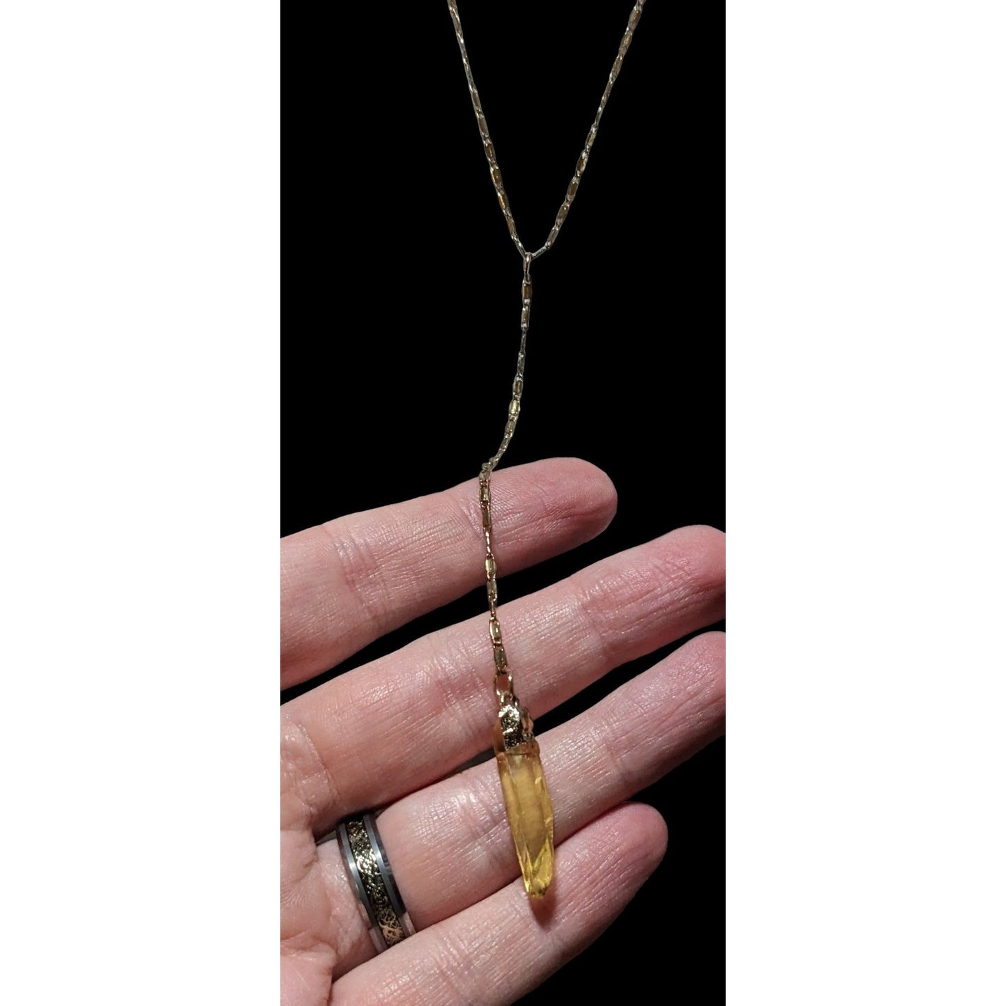 Yellow Crystal Pendant Gold Lariat Necklace