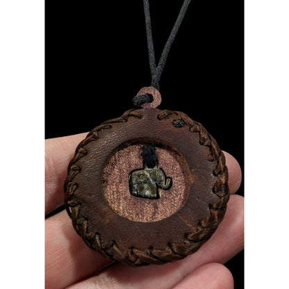 Vintage Bohemian Leather Wood And Metal Elephant Pendant Necklace