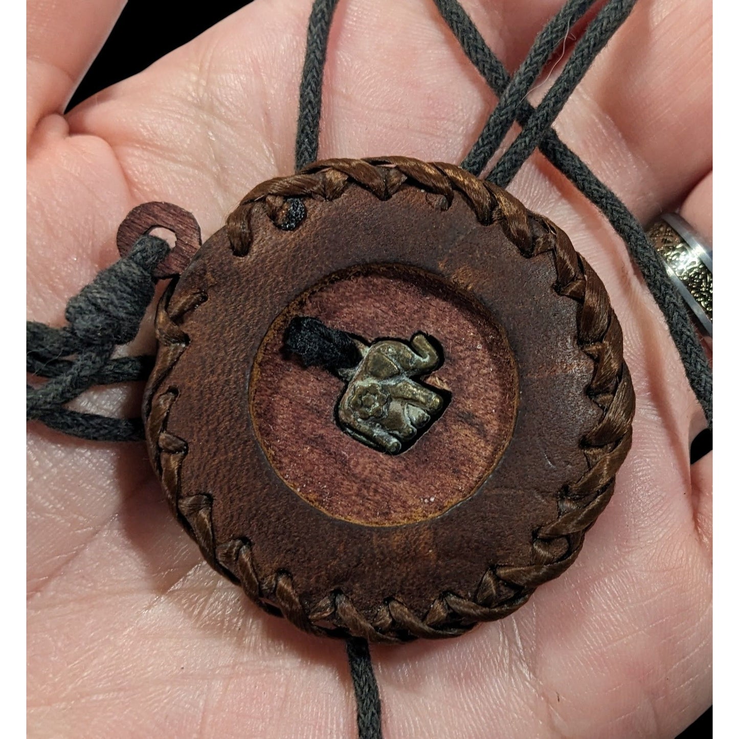 Vintage Bohemian Leather Wood And Metal Elephant Pendant Necklace