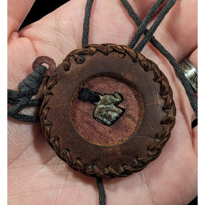 Vintage Bohemian Leather Wood And Metal Elephant Pendant Necklace