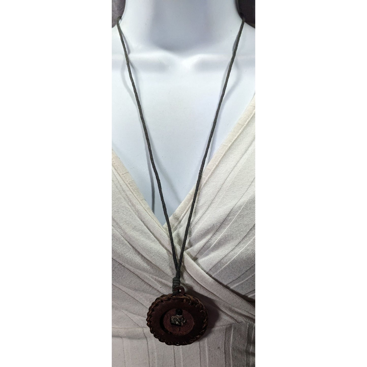 Vintage Bohemian Leather Wood And Metal Elephant Pendant Necklace