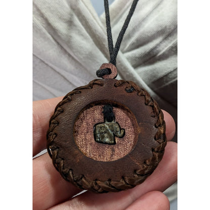 Vintage Bohemian Leather Wood And Metal Elephant Pendant Necklace