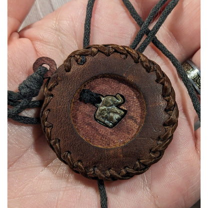 Vintage Bohemian Leather Wood And Metal Elephant Pendant Necklace