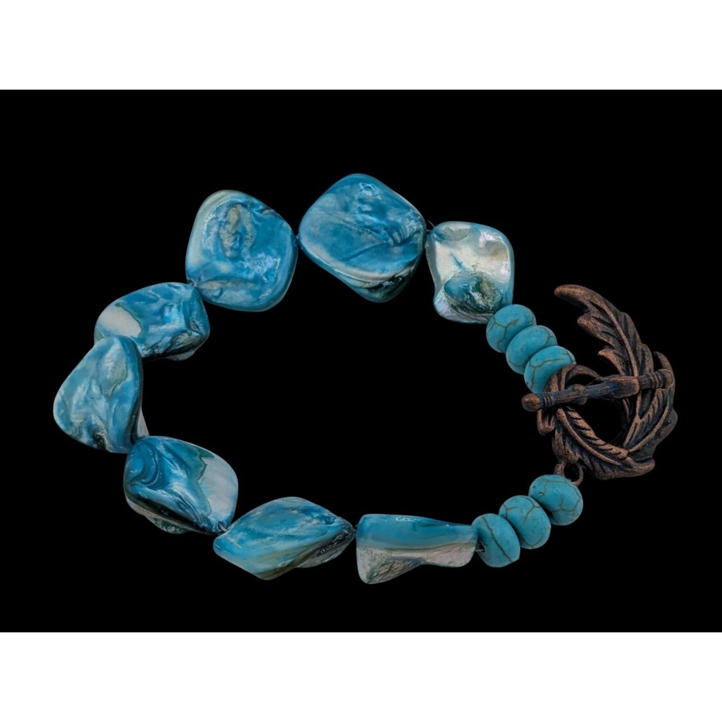 Handmade Mermaidcore Blue Shell And Howlite Bracelet With Antiqued Copper Clasp