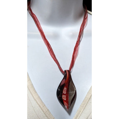 Red And Black Glass Leaf Pendant Necklace