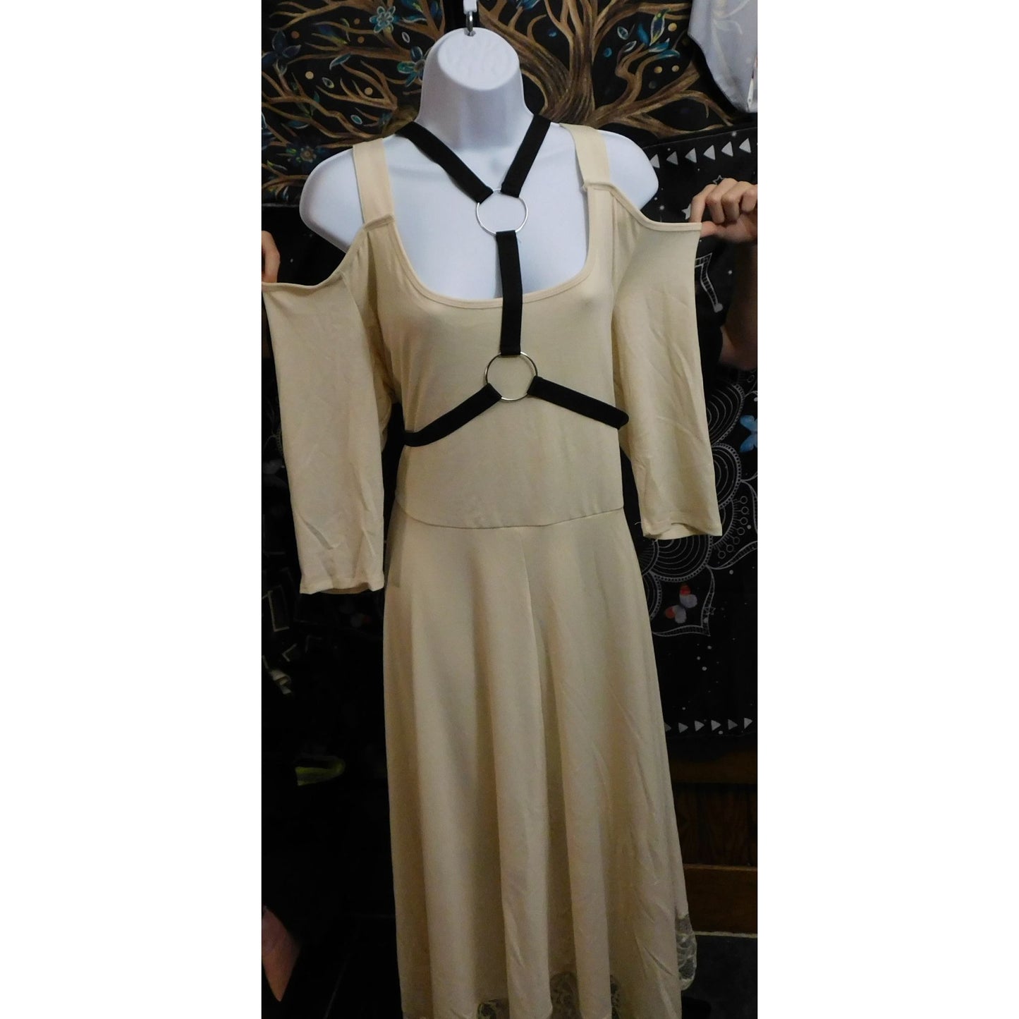 Hot Topic Ivory O-Ring Harness Cold Shoulder Dress NWT