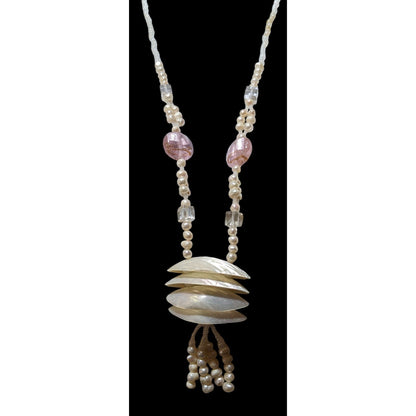 Vintage Pearl Shell Beaded Chandelier Necklace