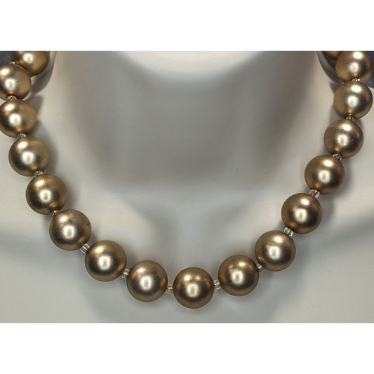 Vintage Glam Gold-Tone Beaded Necklace With Barrel Clasp Made In England