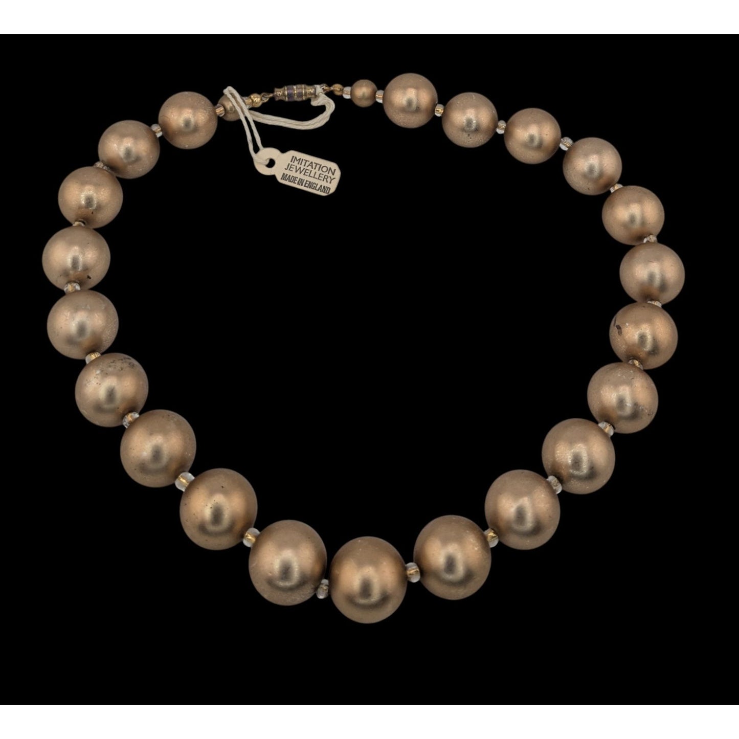 Vintage Glam Gold-Tone Beaded Necklace With Barrel Clasp Made In England