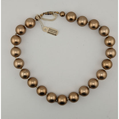 Vintage Glam Gold-Tone Beaded Necklace With Barrel Clasp Made In England