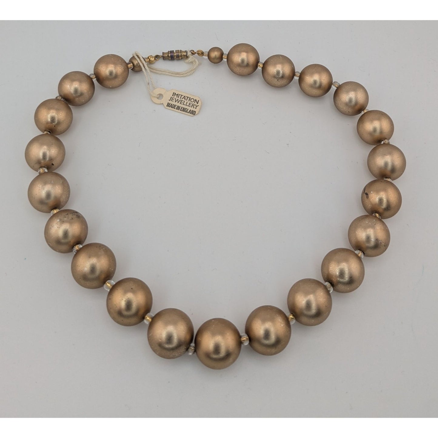 Vintage Glam Gold-Tone Beaded Necklace With Barrel Clasp Made In England
