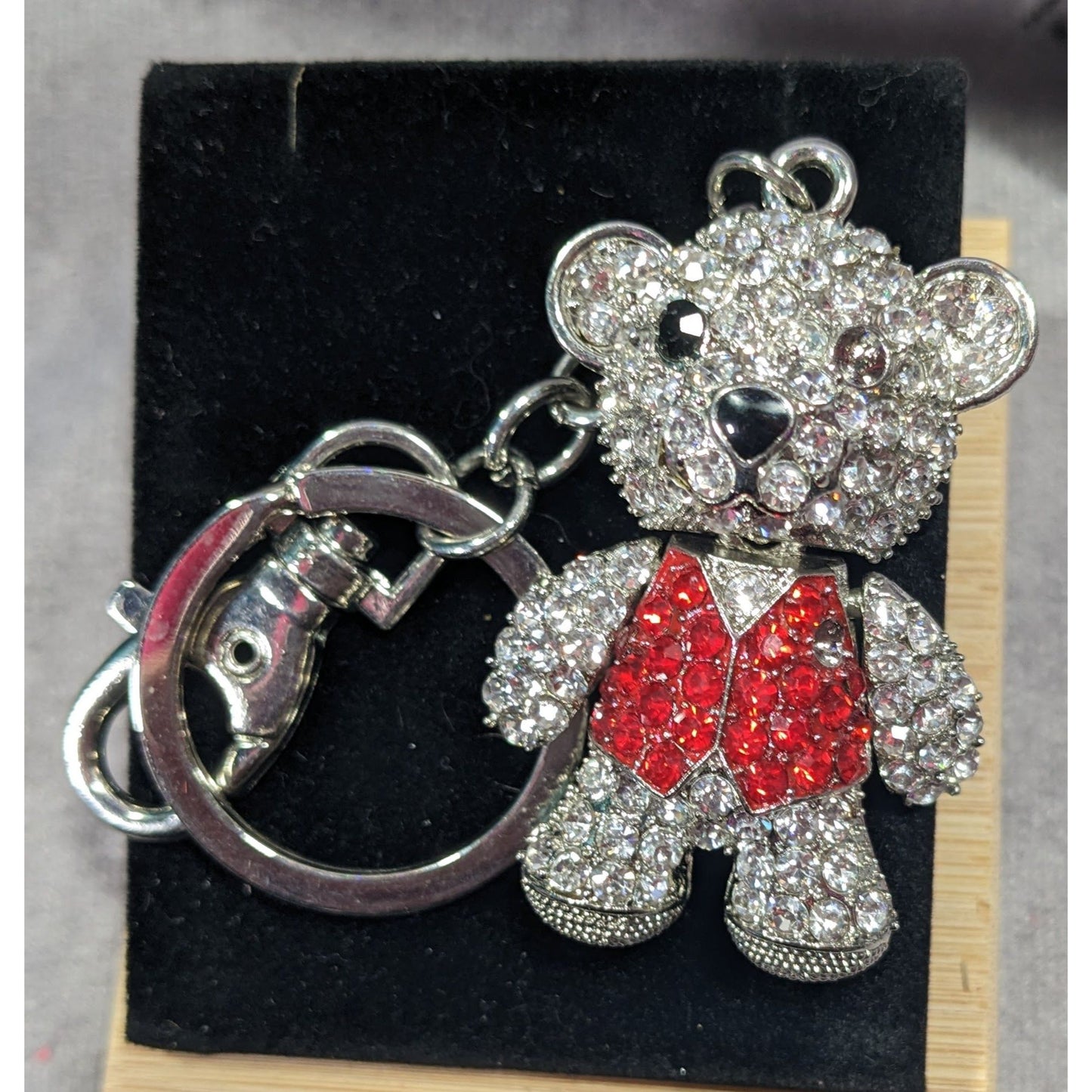 Glam Kidcore Rhinestone Articulated Teddy Bear Keychain