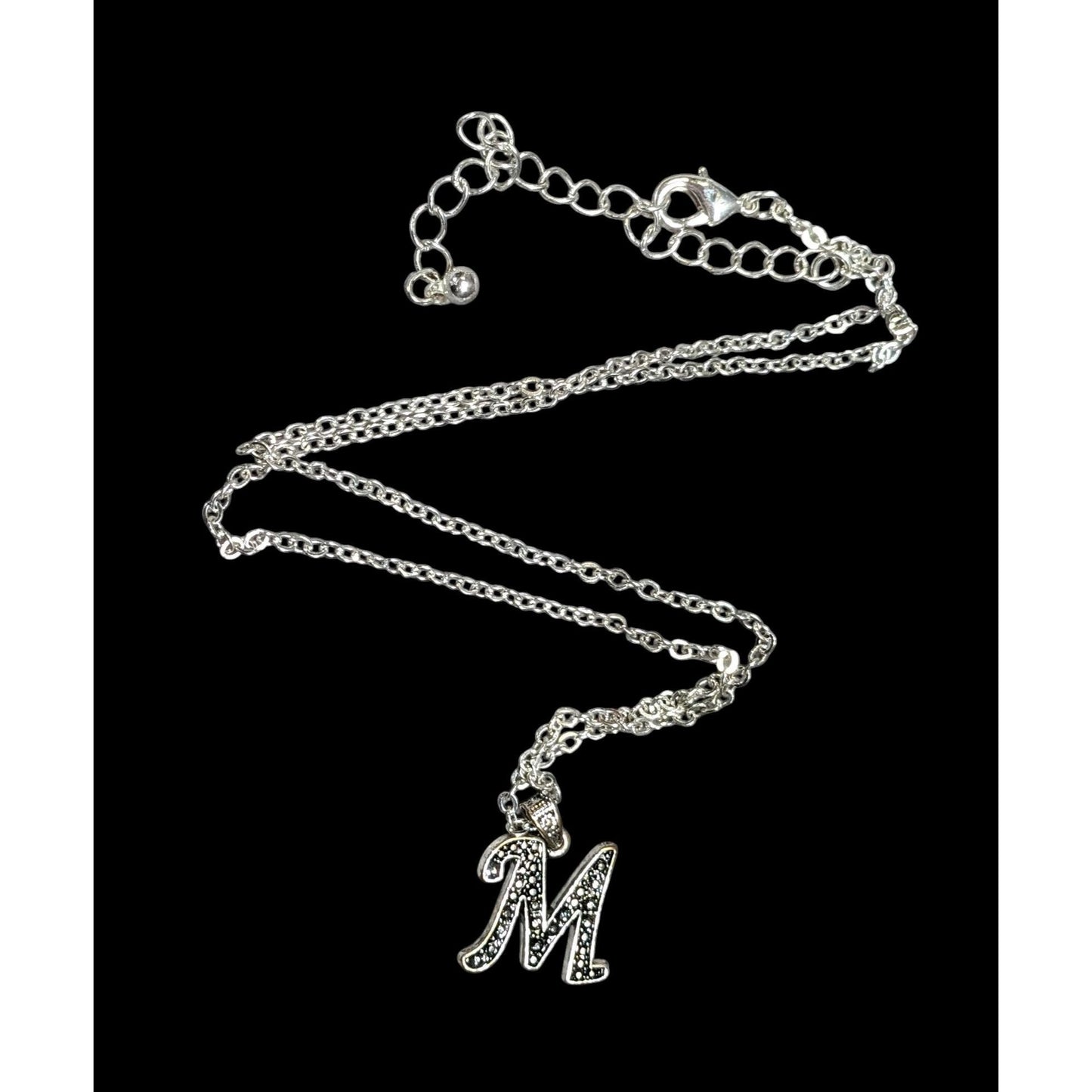 Casual M Initial Silver Tone Pendant Necklace