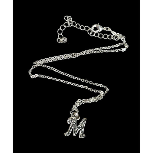 Casual M Initial Silver Tone Pendant Necklace