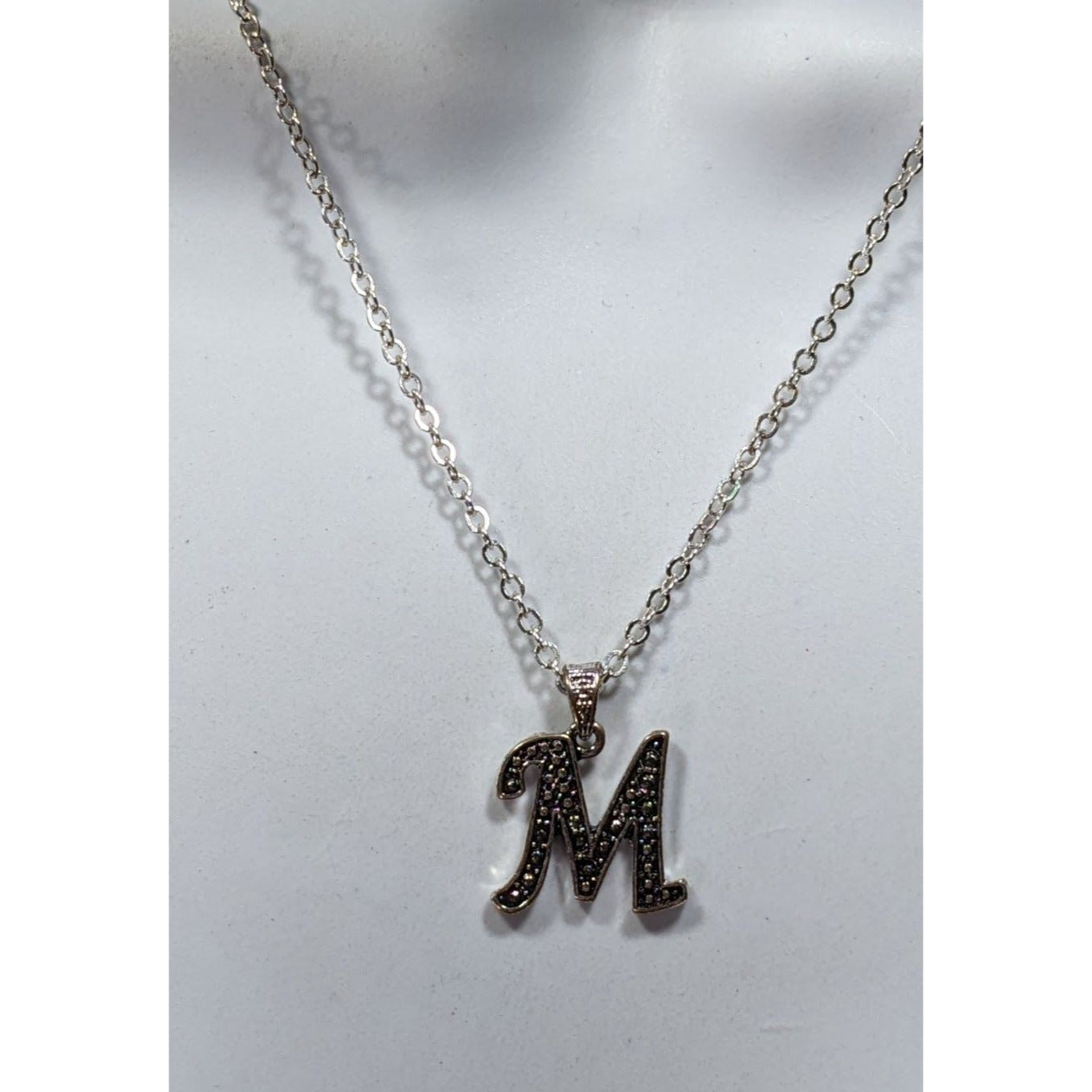 Casual M Initial Silver Tone Pendant Necklace