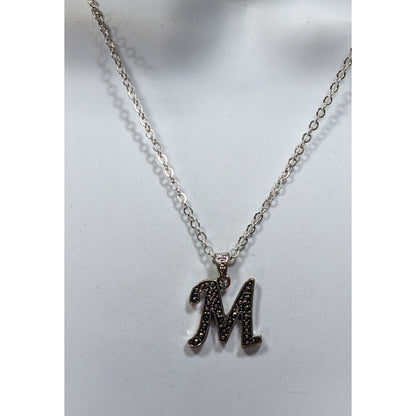 Casual M Initial Silver Tone Pendant Necklace