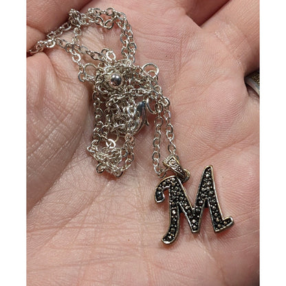 Casual M Initial Silver Tone Pendant Necklace