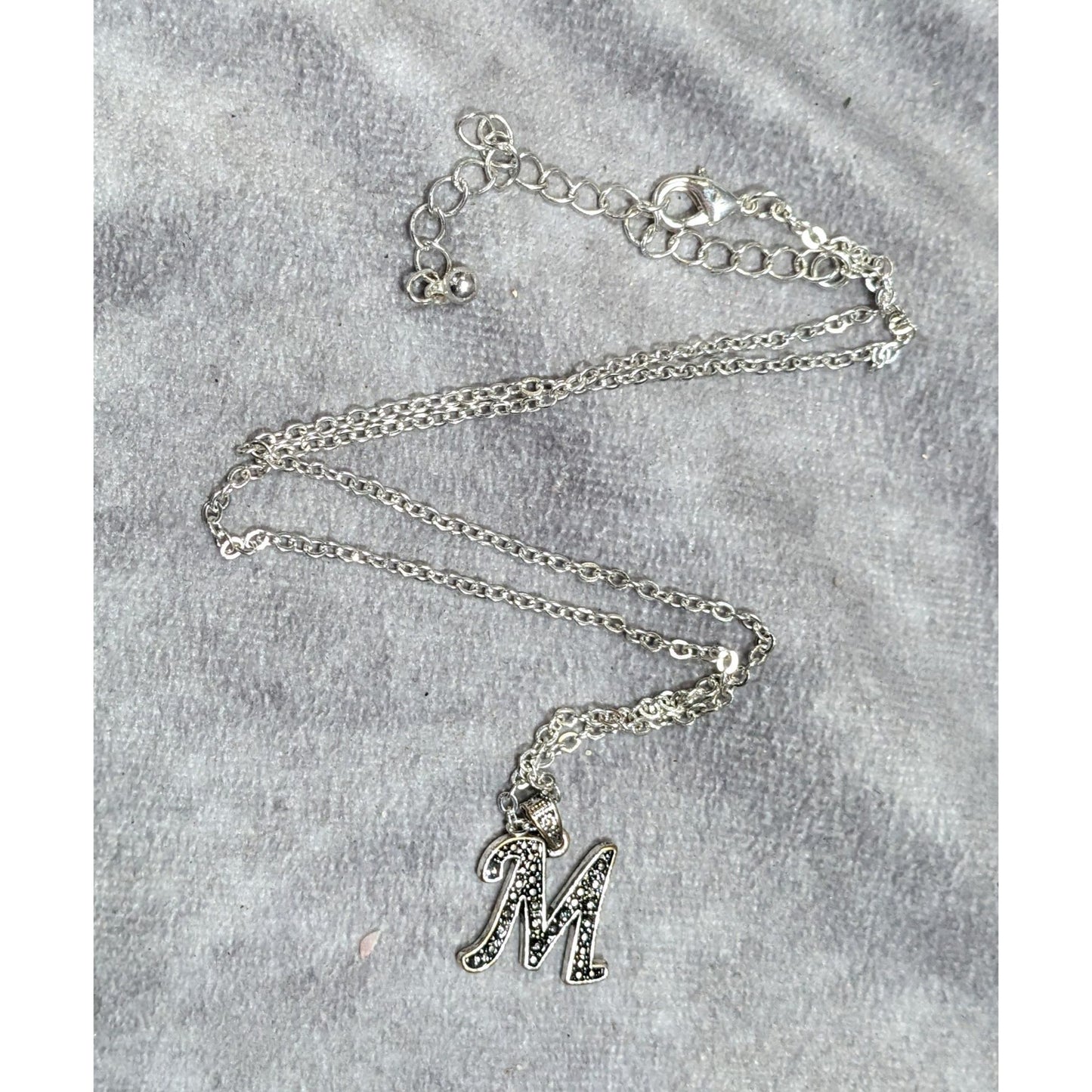 Casual M Initial Silver Tone Pendant Necklace