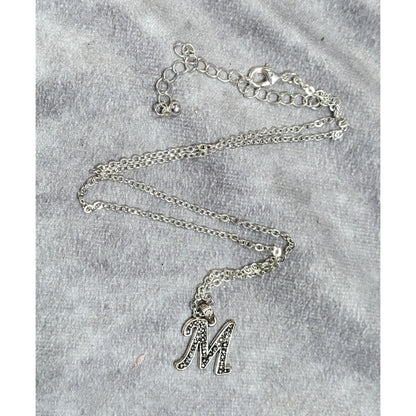 Casual M Initial Silver Tone Pendant Necklace
