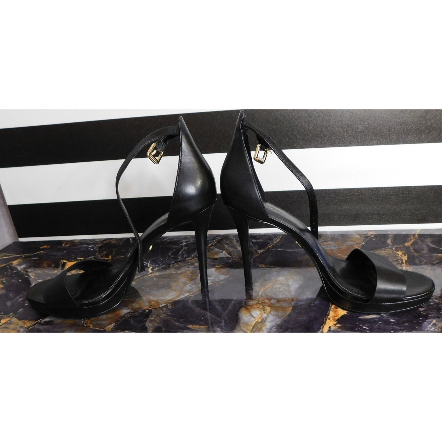 Michael Michael Kors Black Leather Strap Stiletto Heels Size 9M With 4.5-Inch Heel Height