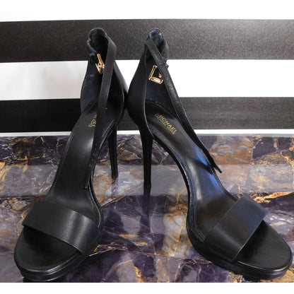 Michael Michael Kors Black Leather Strap Stiletto Heels Size 9M With 4.5-Inch Heel Height