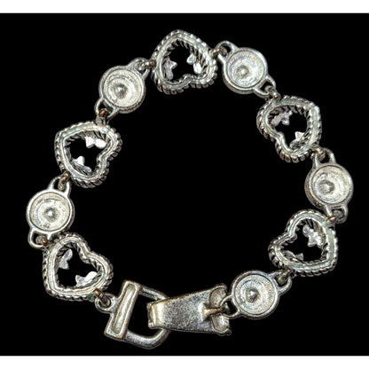 Coquette Silver Tone Heart Link Rhinestone Accent Bracelet