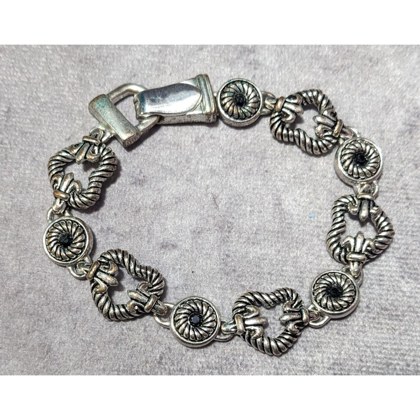 Coquette Silver Tone Heart Link Rhinestone Accent Bracelet