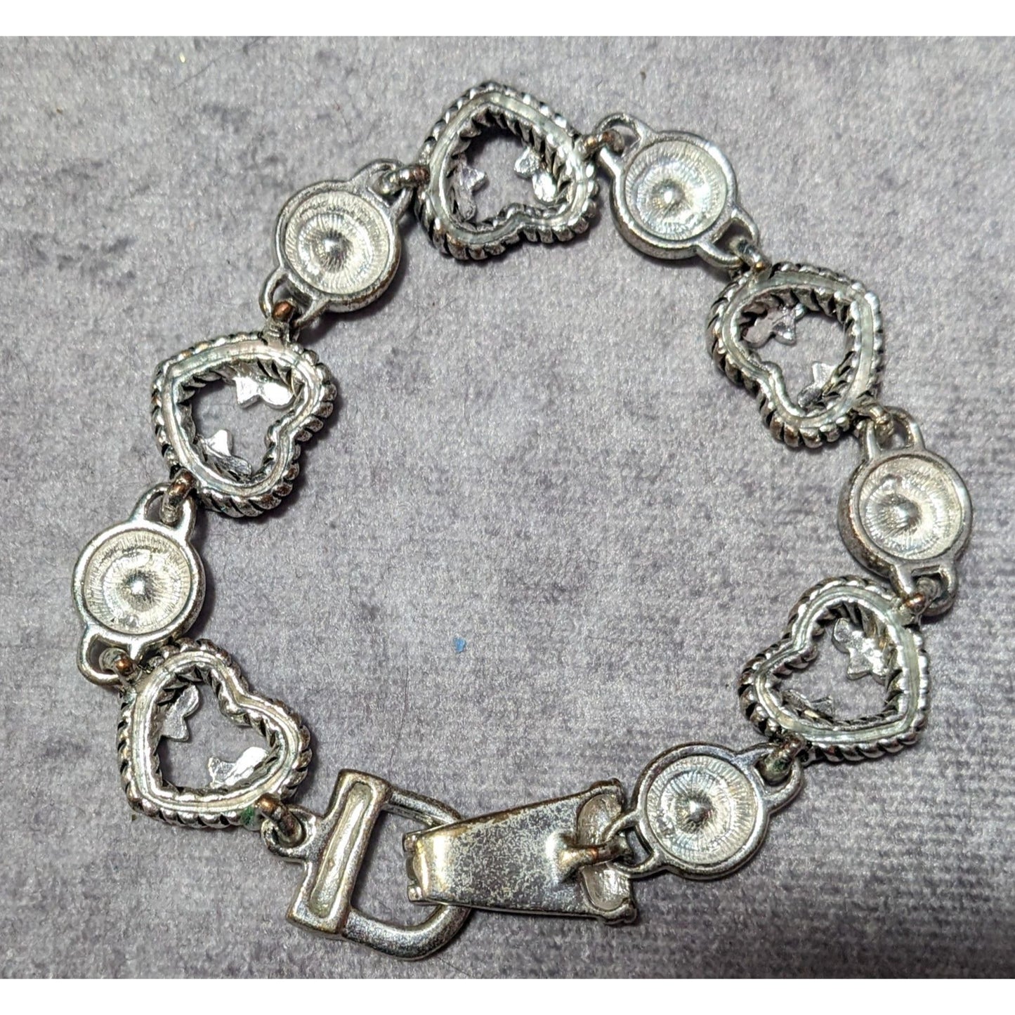 Coquette Silver Tone Heart Link Rhinestone Accent Bracelet